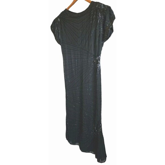 Vintage Brilliante By JA Dress Women's Large Black Beaded Sequins Maxi Lined Zip - Picture 7 of 13